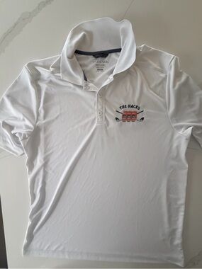 Primark White Polo Shirt with 'The Hacks' Embroidered Logo